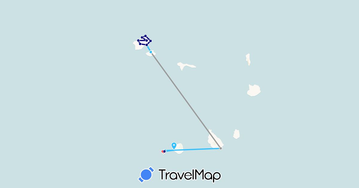 TravelMap itinerary: driving, plane, hiking, boat in Cape Verde (Africa)